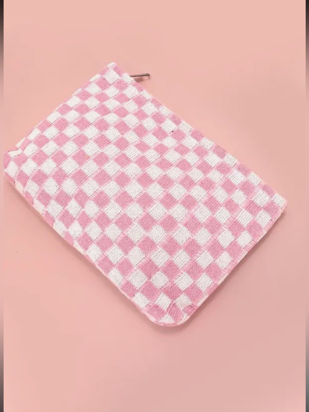 Pink & White Checkered Zip Pouch